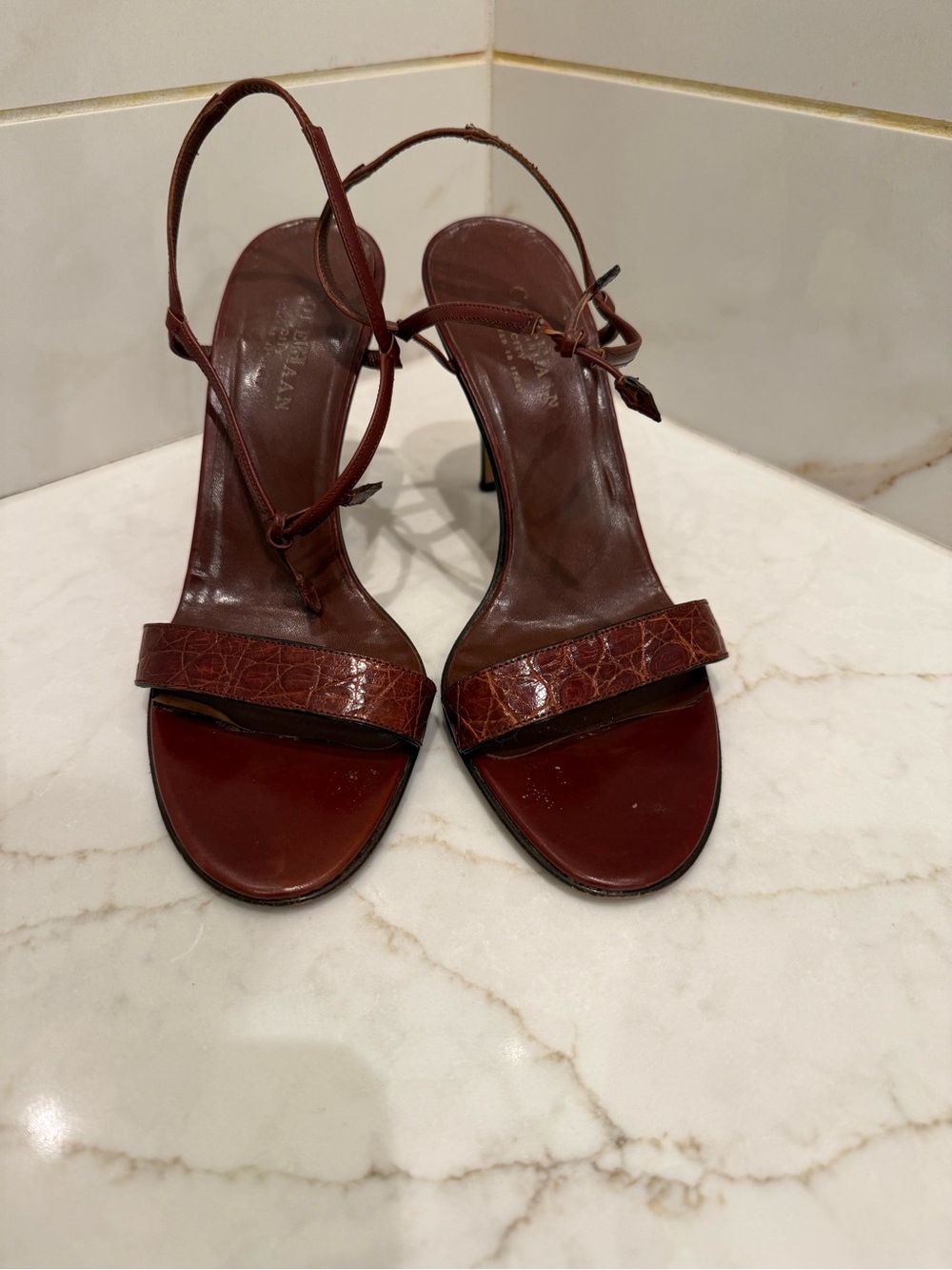 Vintage Cole Haan Brown Strappy Leather Sandals  - Genuine Crocodile - Size 9